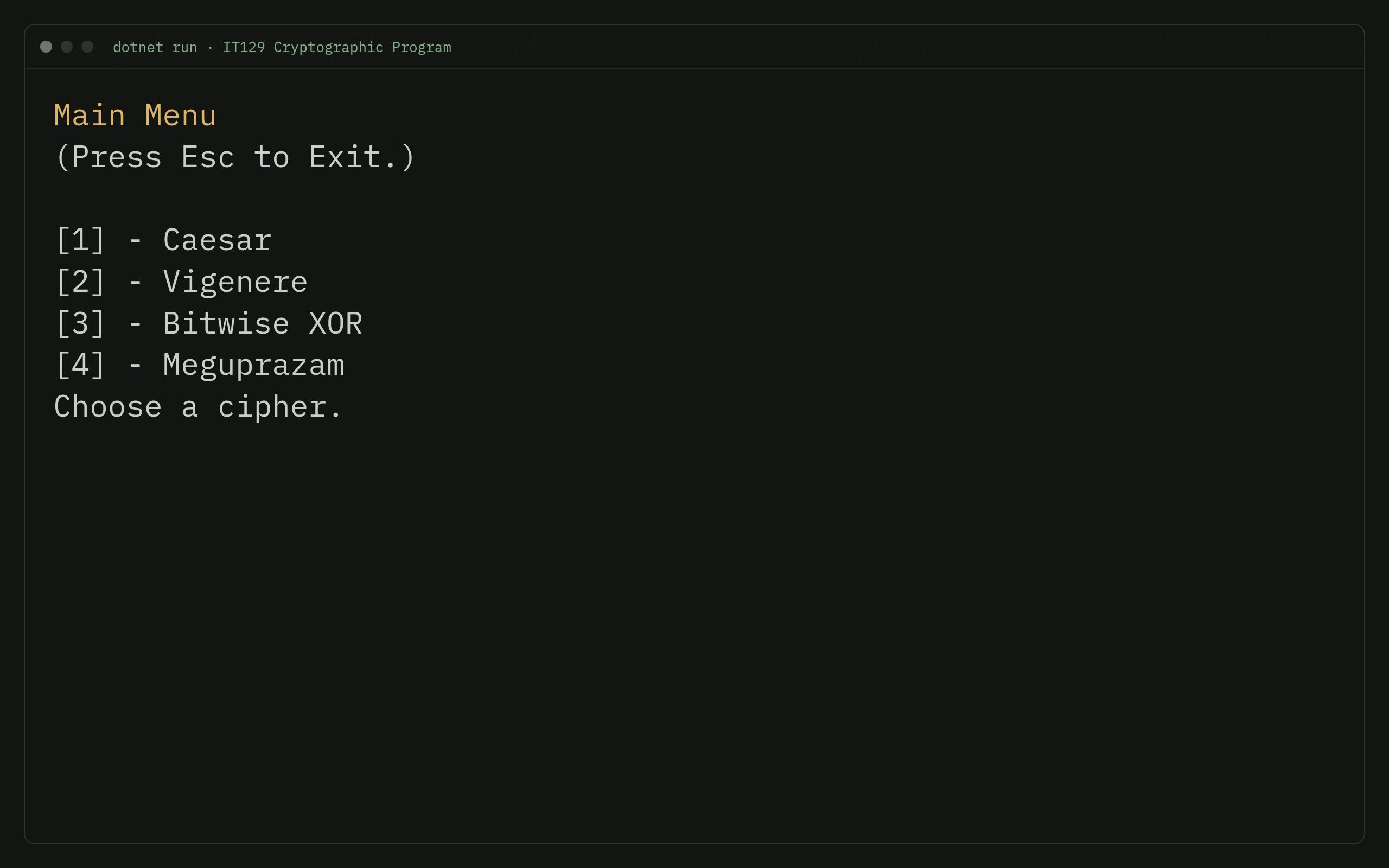 Multi-cipher main menu