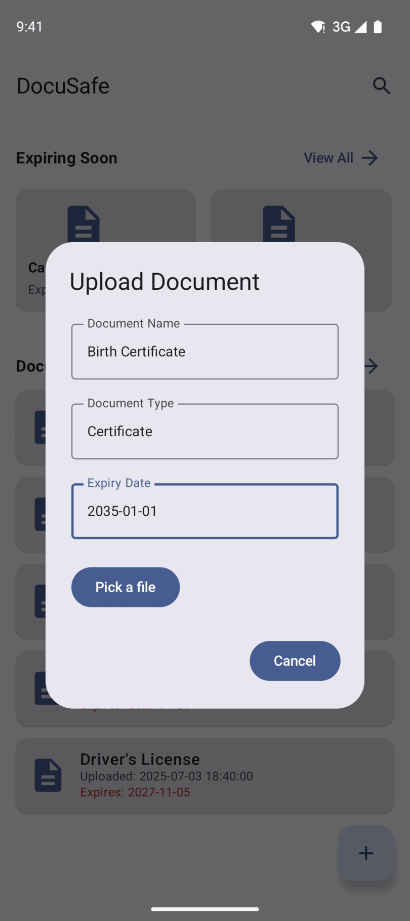 DocuSafe upload