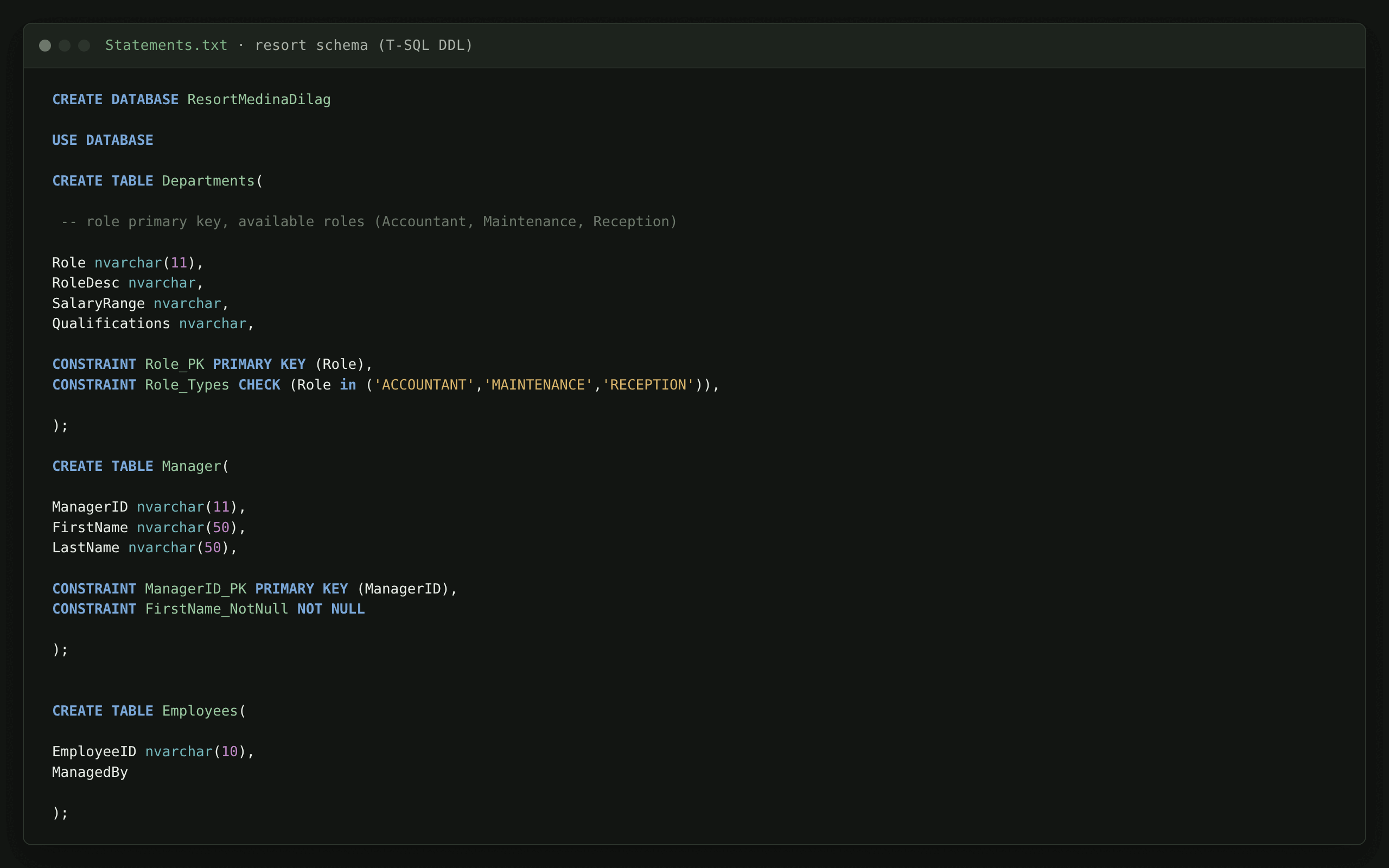CREATE TABLE DDL